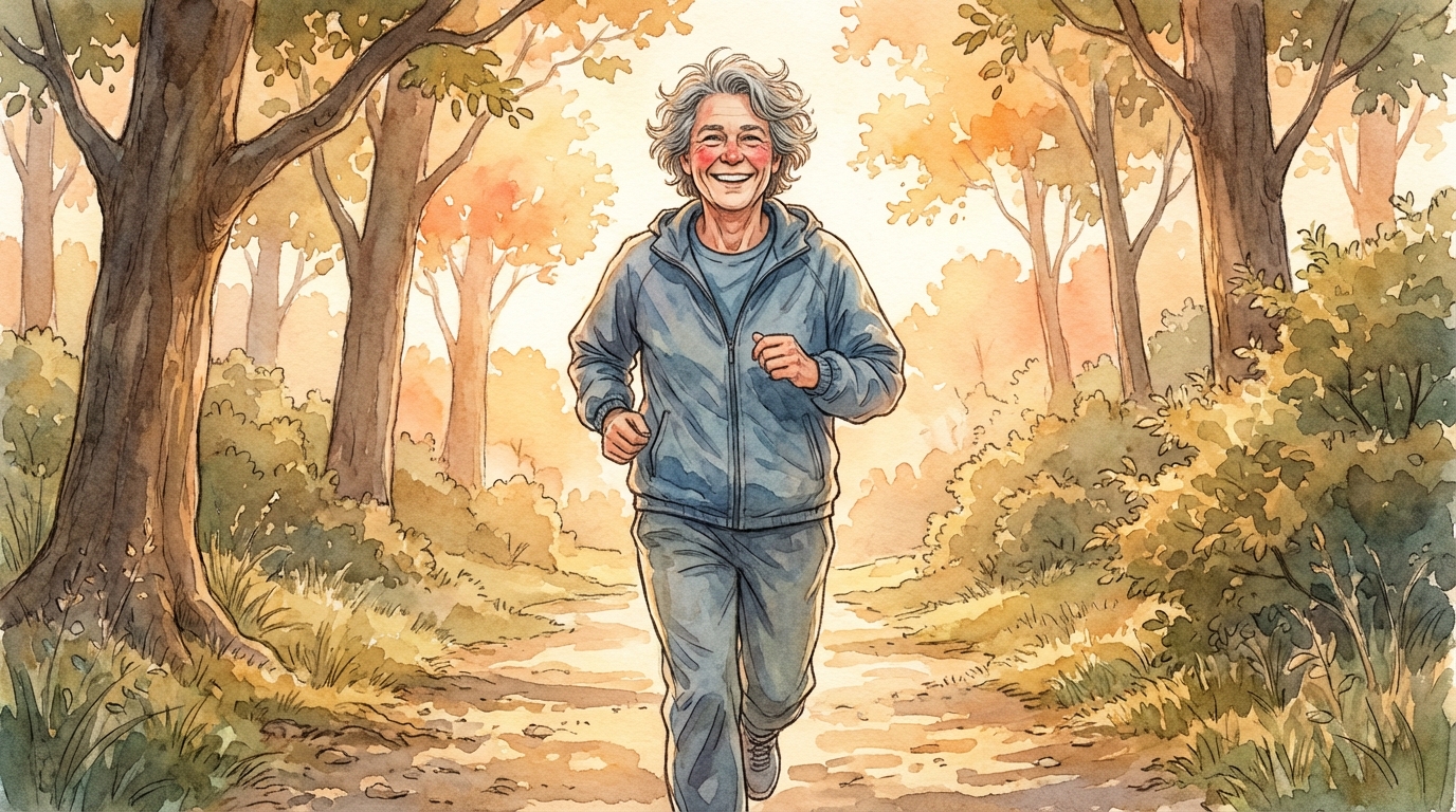 Person over 50 running on scenic trail