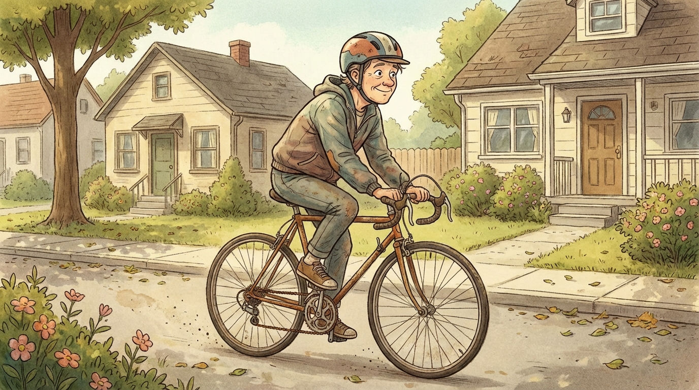 Beginner cyclist on a scenic bike path