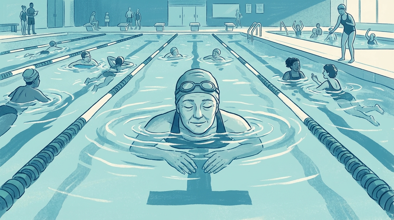 Adult swimmer improving technique in the pool