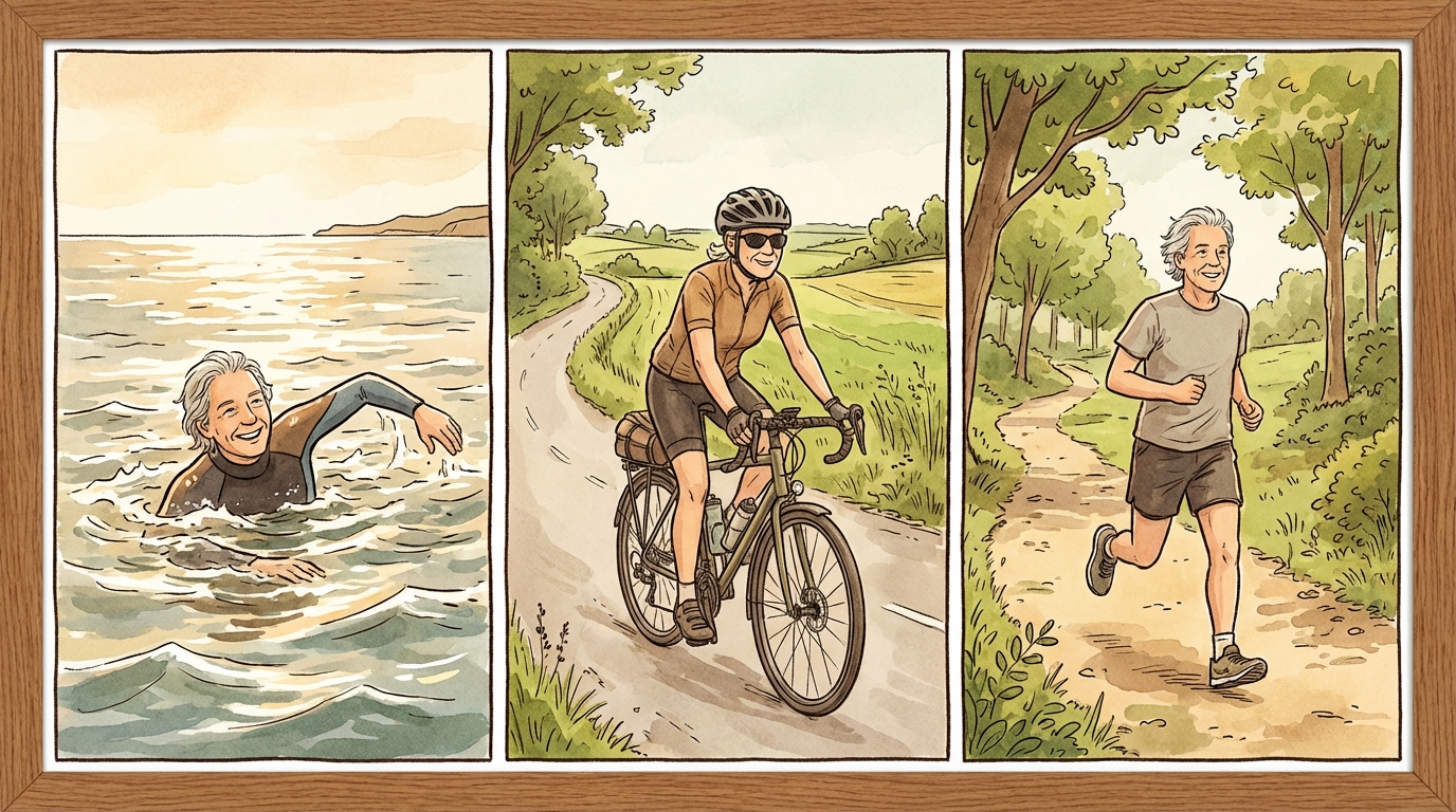 Triathlete over 50 completing a race